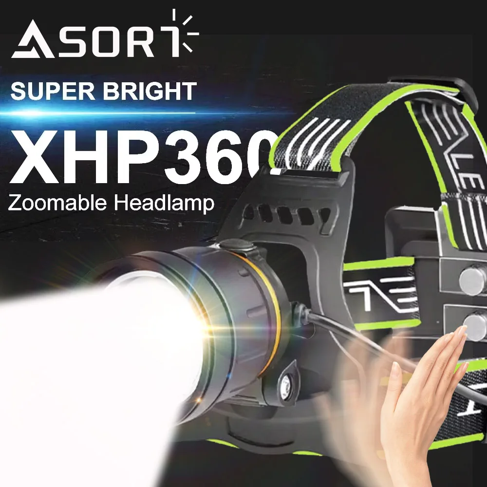 High Power XHP360 Headlight White Light Long Range Rechargeable LED Headlamp Zoom For Working Camping Fishing Head Lantern