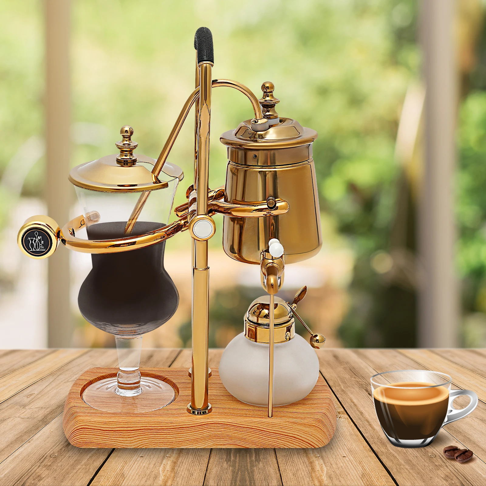 Siphon Coffee Maker – Borosilicate Glass, Stainless Steel, ABS, Gold Finish for Stylish and Artistic Brewing