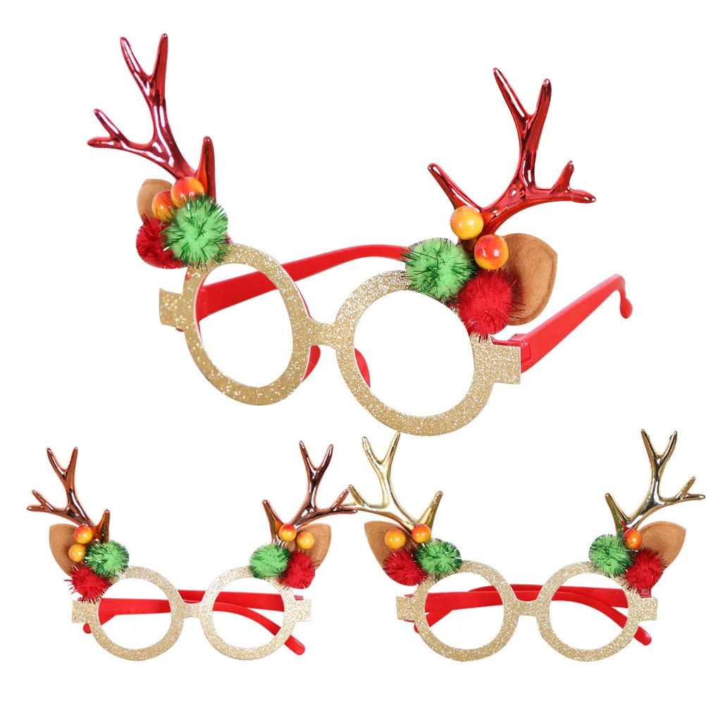 

3Pcs Christmas Glasses Plastic Reindeer Eyewear Adults Photo Props Party Accessories Gifts Holiday Decorations