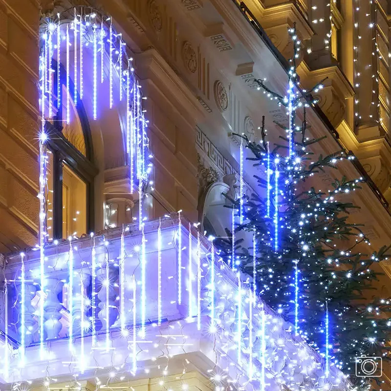 30/50CM Outdoor Solar Meteor Shower String Light Waterproof Fairy LED Wedding Garlands Lamp for Garden Christmas Tree Decoration