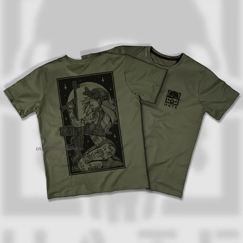 High-quality Thickened T-shirt Men Summer New Loose Tops Ins Hipster Soldier Pattern Printing Sweat-absorbing Five-minute Sleeve