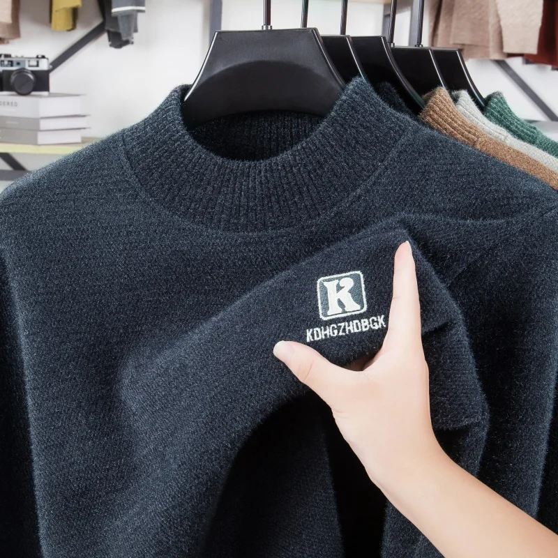 

Hot Selling Original Quality Men's Knitted Sweater Velvet Thick Letters Embroidery Pullover Winter Cold Resistant Warm Menswear