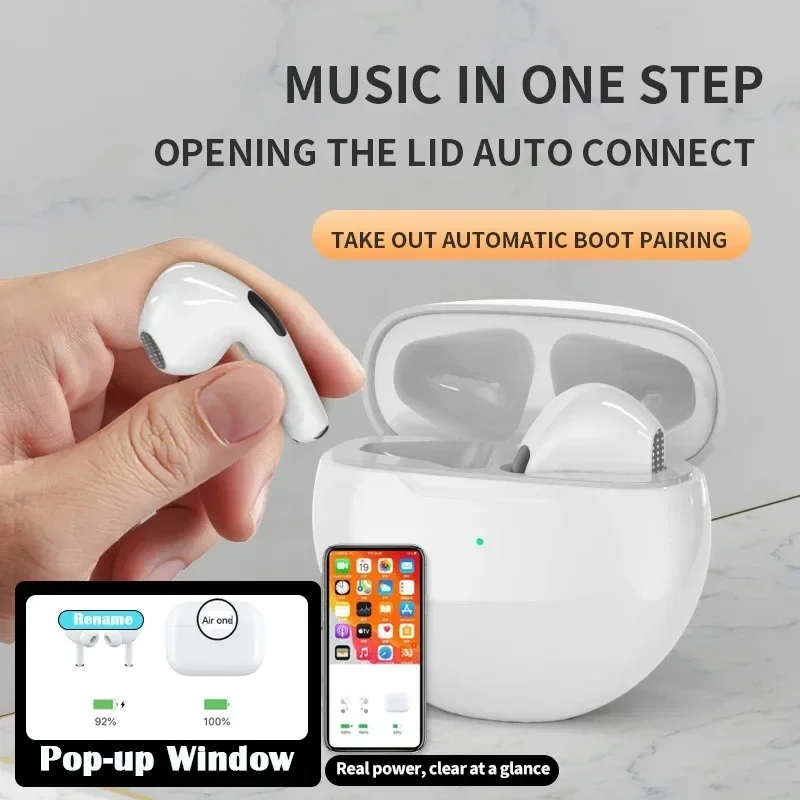 Pro6 Headset Bluetooth 5.3 TWS nirkabel, earbud olahraga musik sentuh pintar untuk semua ponsel pintar