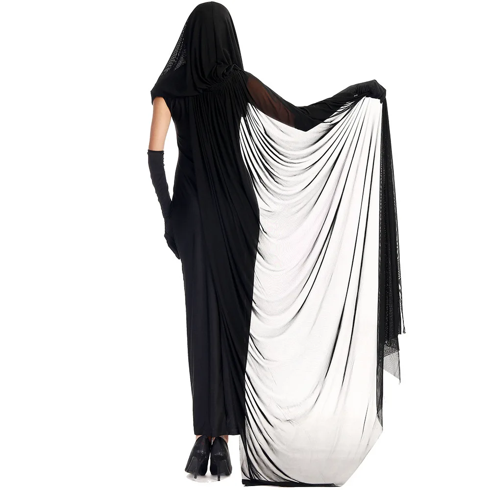 Black Women Witch Sorceress Cosplay Female Halloween Scary Ghost Costumes Carnival Purim Parade Stage Role Play Show Party Dress