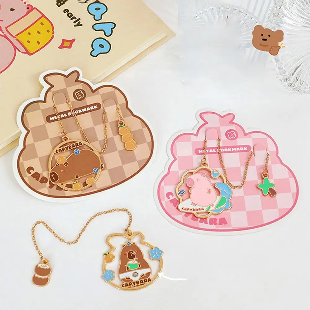 Kawaii Capybara Metal Bookmark Exquisite Portable Cartoon Book Clip High-grade Tassel Pendant Book Page Holder Pagination Mark