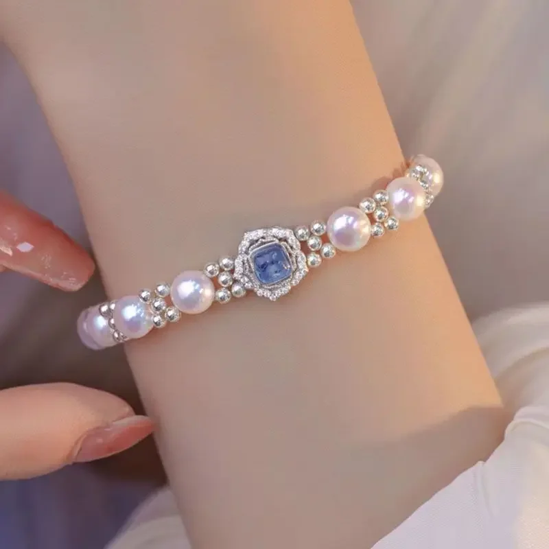 2026 Style Design Aquamaro Pearl Sterling Silver Bracelet Niche Personalized Gift Durable Light Luxury Women's High-end Jewelry