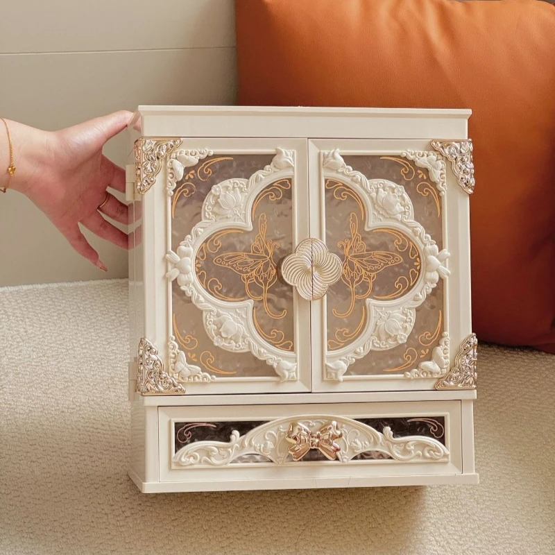 

LED Tricolor Beauty Mirror Cosmetic Storage, Acrylic Jewelry Necklace Ring Storage Box, Jewelry Storage