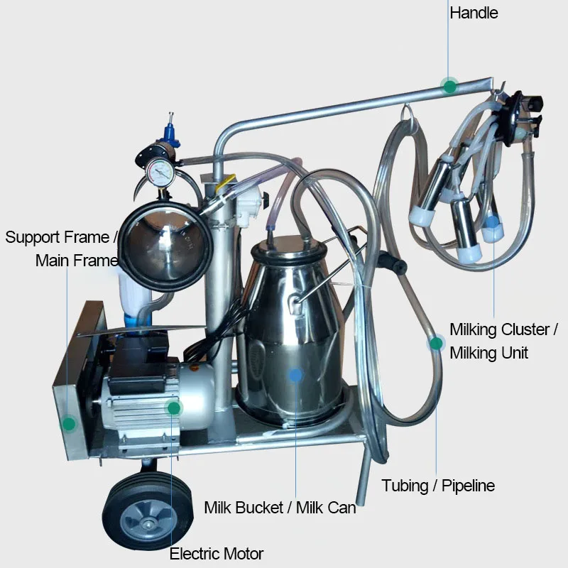 Electric Pulsator Goat Milking Machine Portable Automatic Vacuum Pump Milker With Stainless Steel Bucket Dairy Farm Equipment