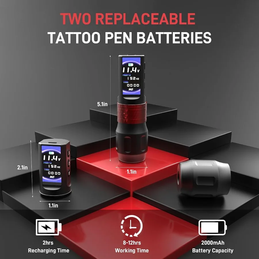 ماكينة رسم الوشم التجميلي اللاسلكية F6 قلم الوشم الدوار مع بطاريتين قابلتين للاستبدال 2000 مللي أمبير في الساعة شاشة OLED معدات الوشم عالية الدقة