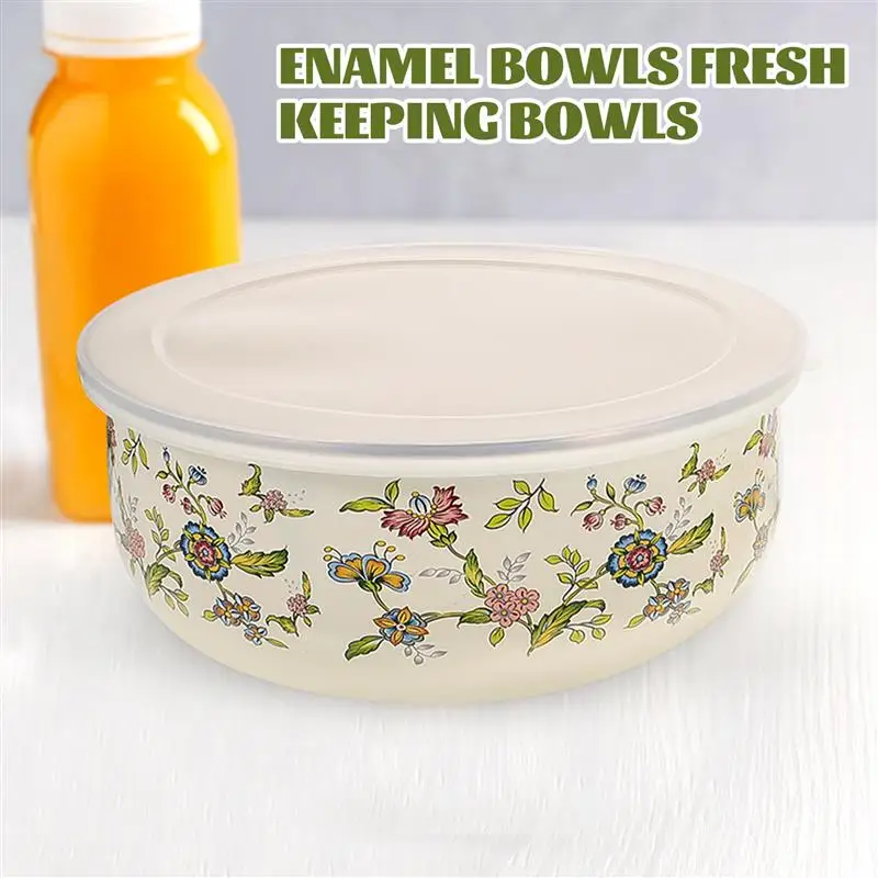 5pcs Enamel Bowl Large Mixing Fruit Salad Bowls Soup Bowl Nesting Food Storage Container Kitchen Tableware