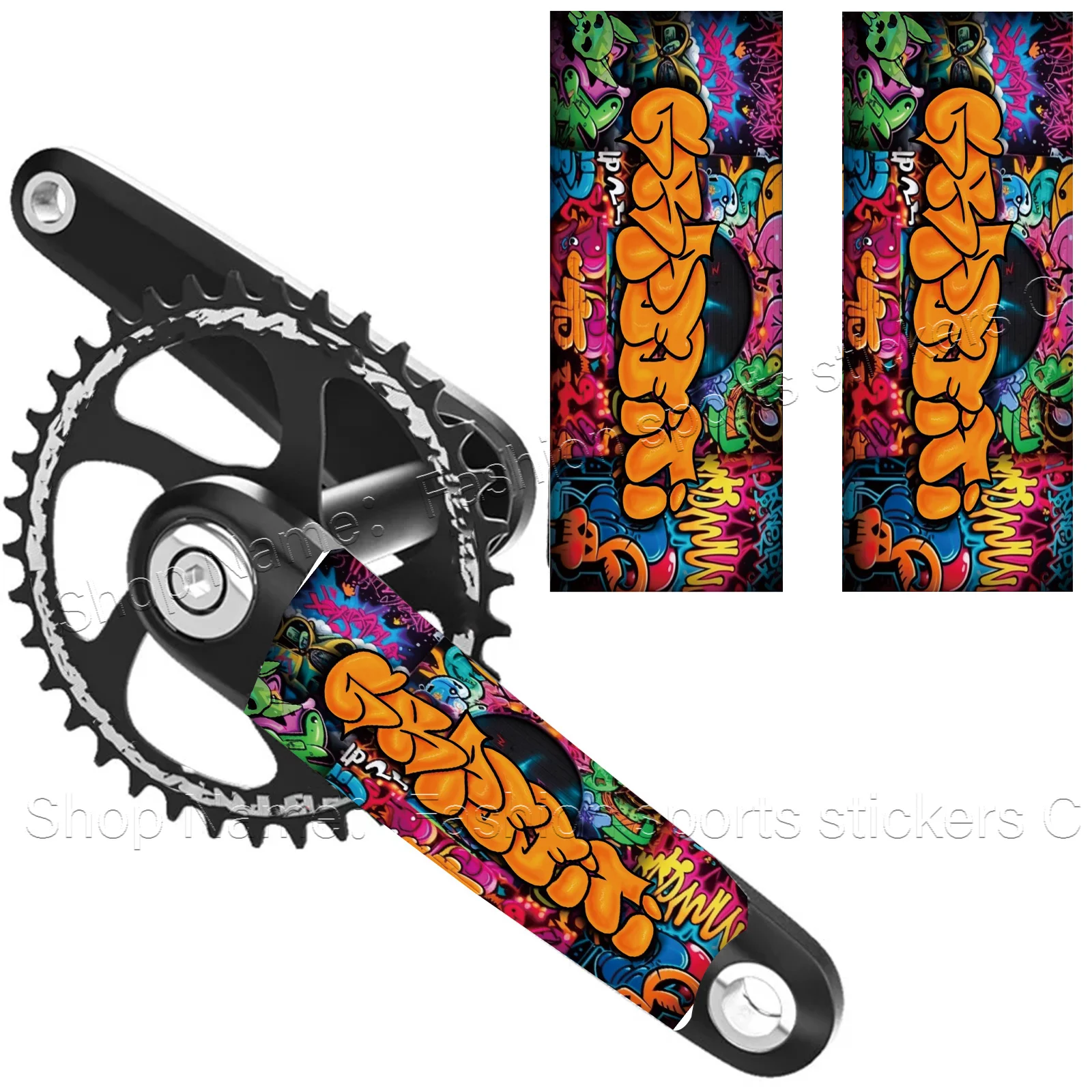 Graffiti Street‑Art Bike Crank Arm Protective Stickers, Waterproof Durable Decals, Bike Crank Decor for Mountain & Road Bicycles
