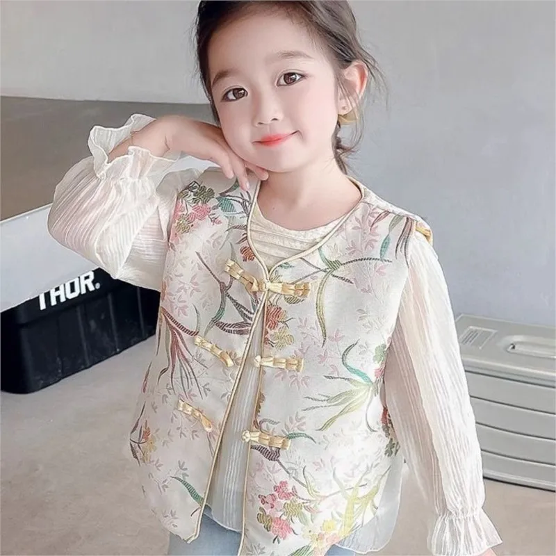 

Children's Autumn Wearing Vest 2025 New Fashion Little Girls' Chinese Style Princess Style Versatile Embroidered Vest Top LI063