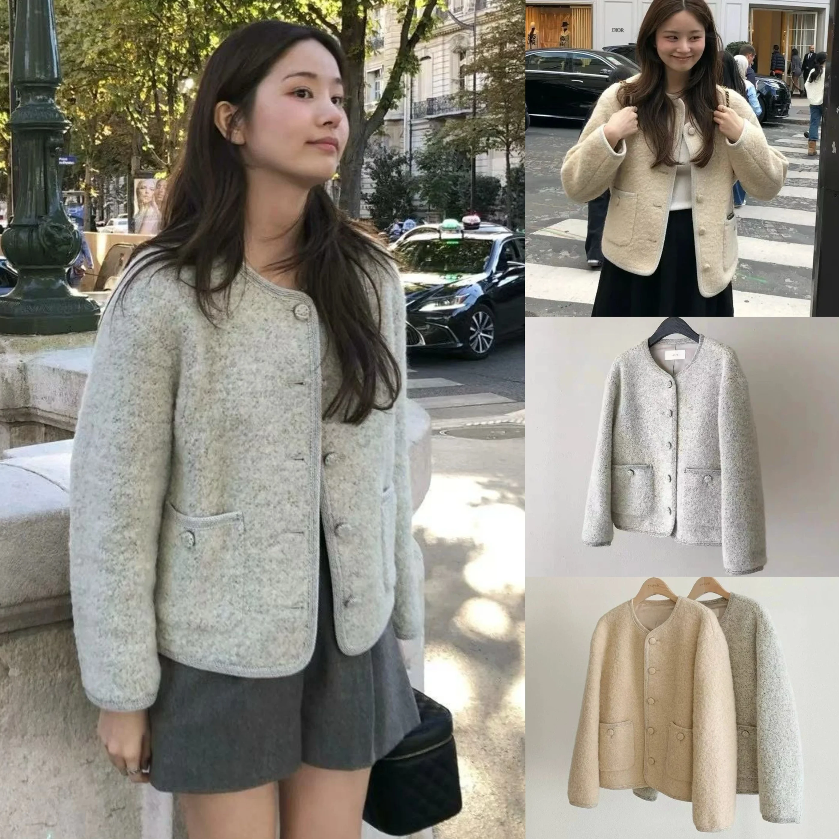 

Ounce2025 Осеннее пальто Простое круглое свободное шерстяное пальто Ele ature Sle Commute Wind Long Sve Coat