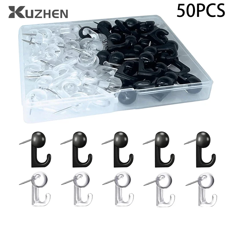 50Pcs Push Pin Hooks Plastic Heads Thumbtack Hooks Decorative Thumb Tacks Hook Back Push Pins Hook For Cork Board Bulletin Board