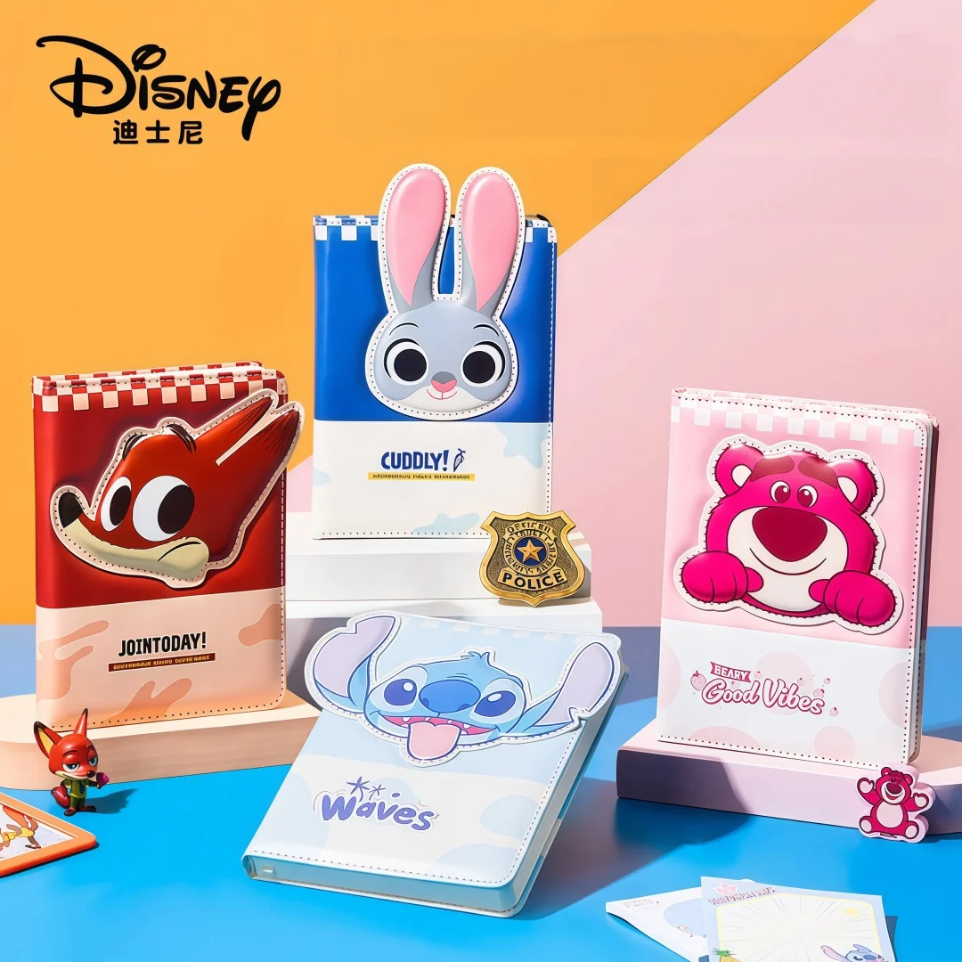 Disney A5 3D Pu Leather Notebook Cartoon Judy, Stitch, and Lotso Planner High-Value Student Journal Notebook