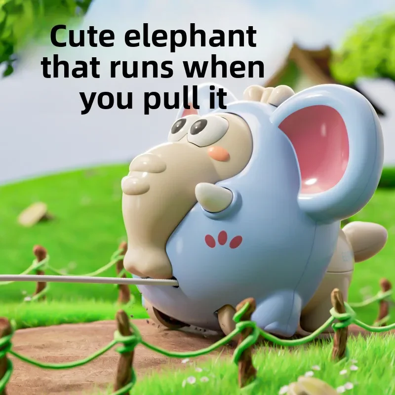 Pull The Wire Elephant Car Cute Fun Sliding Baby Elephant Toy Car Grab and Hold Crawling Toy