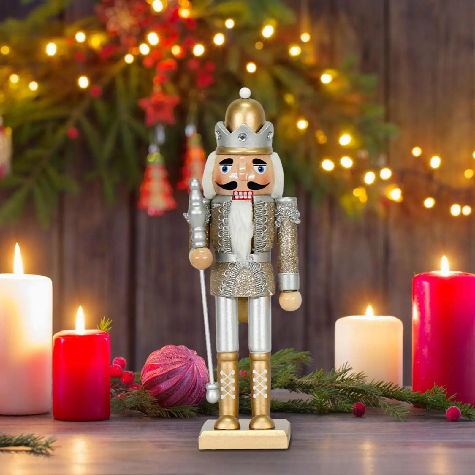 Christmas Decoration Table Centerpiece Desktop Collectible Wooden Nutcracker for Fireplace Party Scene Holiday Layout Bedroom