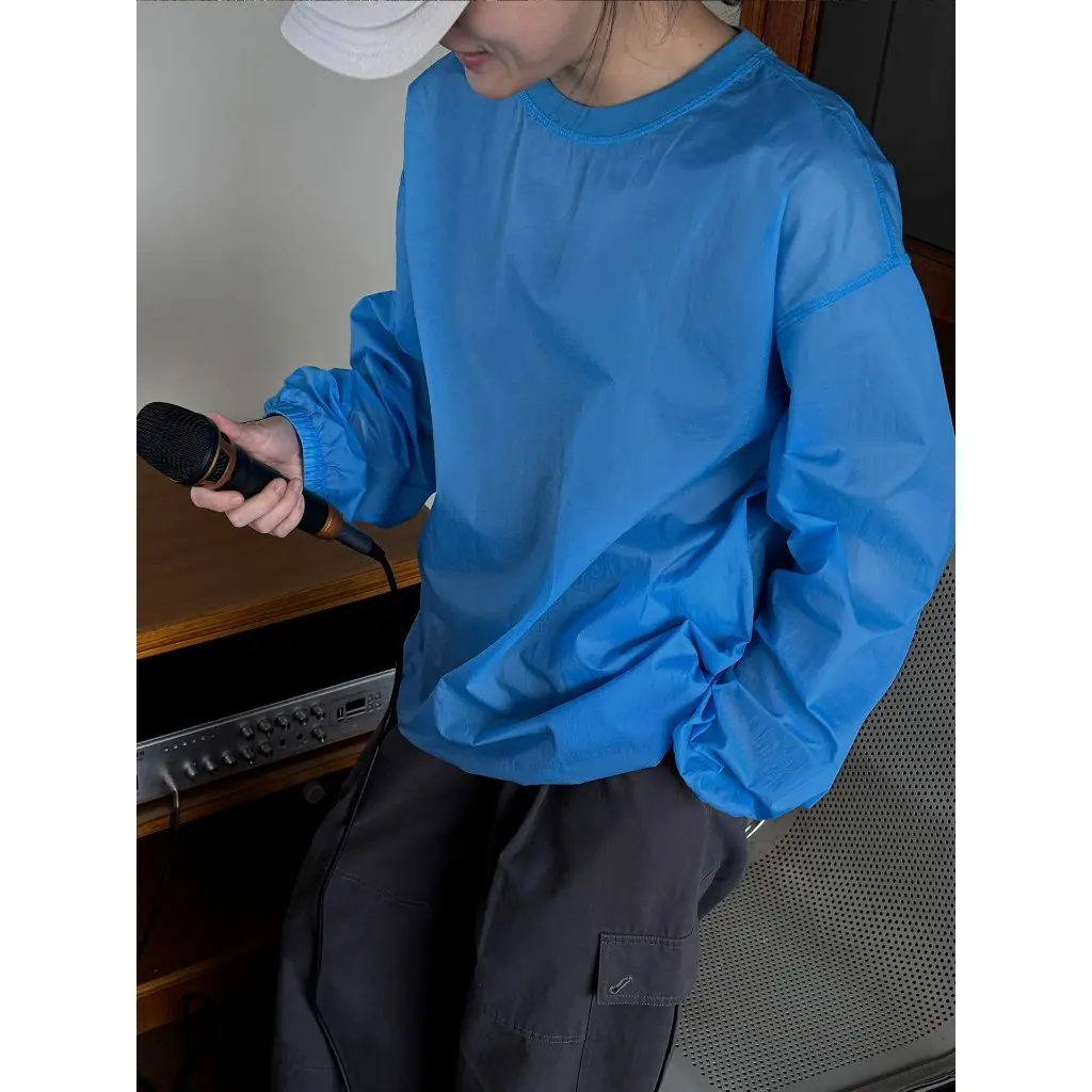 Lou Fu Damen-Sweatshirt im koreanischen Stil, leicht, flexibel, Sonnenschutz, einfaches INS Hazy Fog Stacked Top für den Sommer