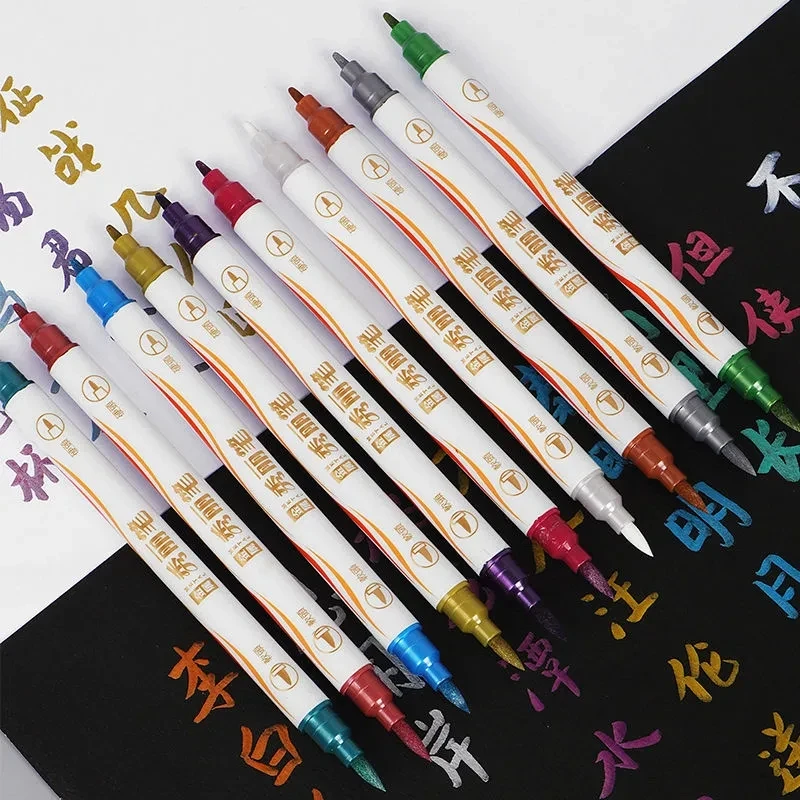 Fashion Dual Head Colored Waterproof Fast Dry Oily Brush Pen Artist Drawing Mark Student Paintbrush School Office Supply