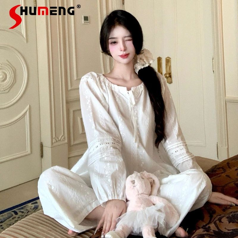 

Korean Style Cute Homewear Set Female Sweet Embroidered Pure Cotton Pajamas Suits Women Autumn Winter Japanese Sleepwear