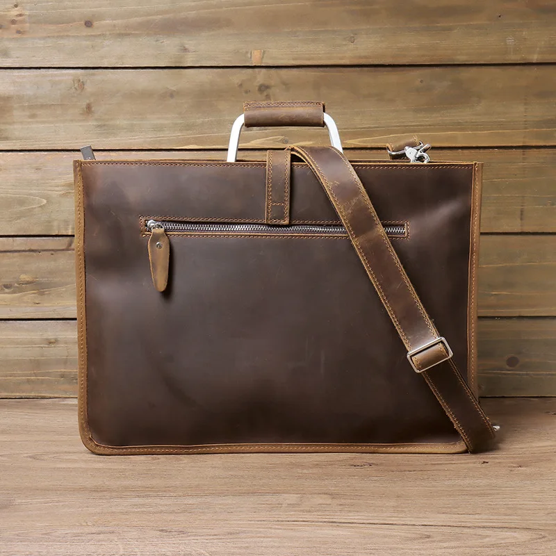 YH-3032 Crazy horse leather men's handbag, genuine leather top layer cowhide crossbody bag, retro business bag 14 inches
