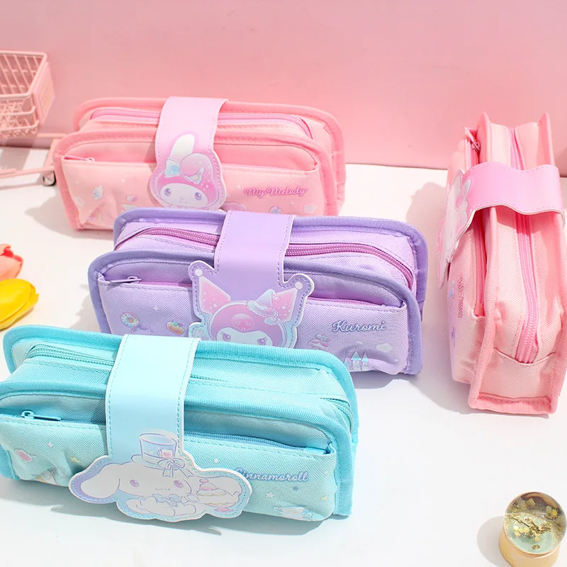 Sanrio  Genuine Kt Pencil Case For Junior High School Students, Simple Double Zipper, Large Capacity Storage For Girls