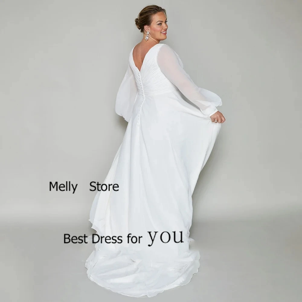매력적인 쉬폰 웨딩드레스 심플 아이보리 브라이덜 가운 코트 트레인 긴팔 베스티도 데 노비아 정교한 신상 여름 드레스