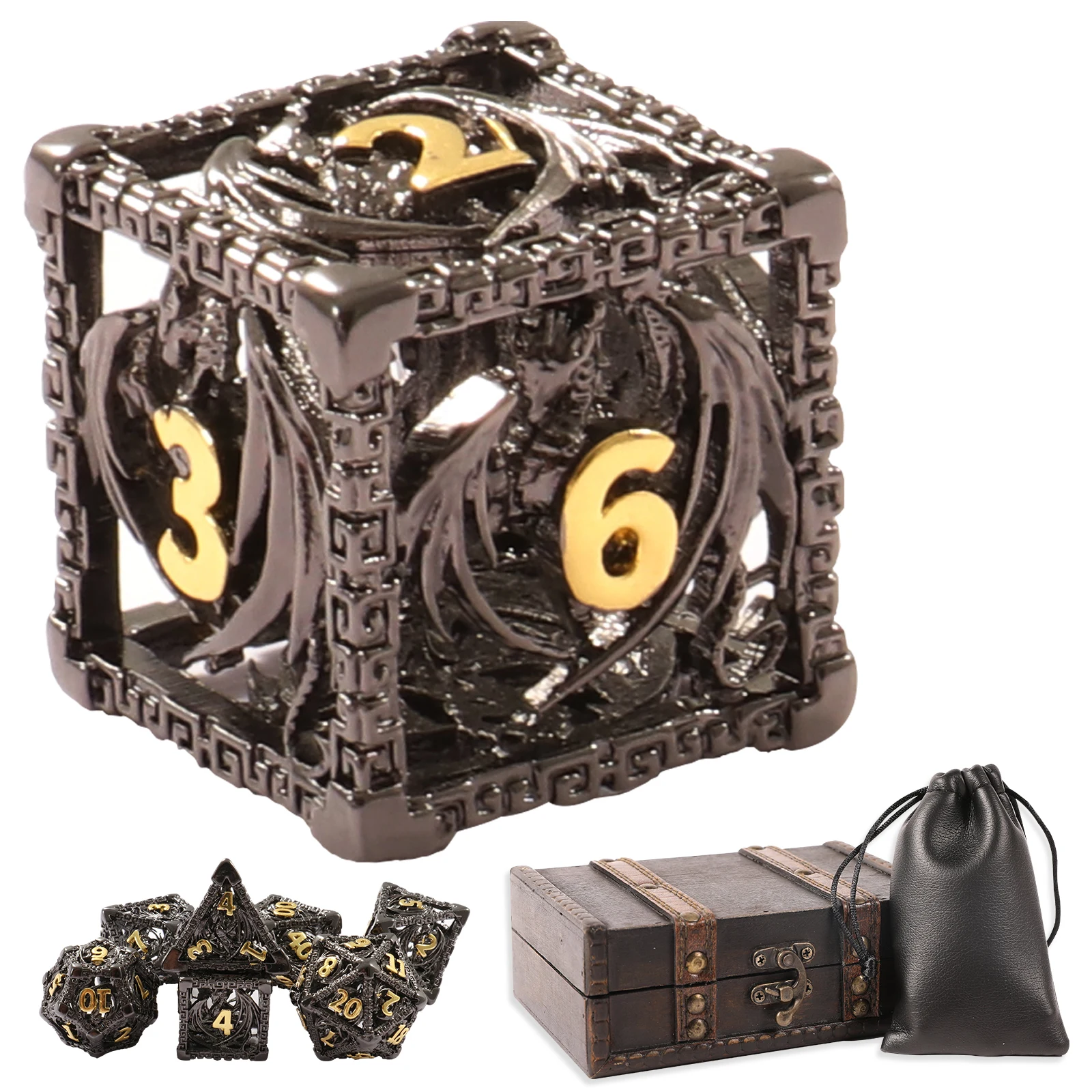 

7pcs Dice Set Dungeon and Dragon Hollow DND Metal Polyhedral Dice for RPG Role Playing D&D Dice Set D20 D12 D10 D8 D6 D4