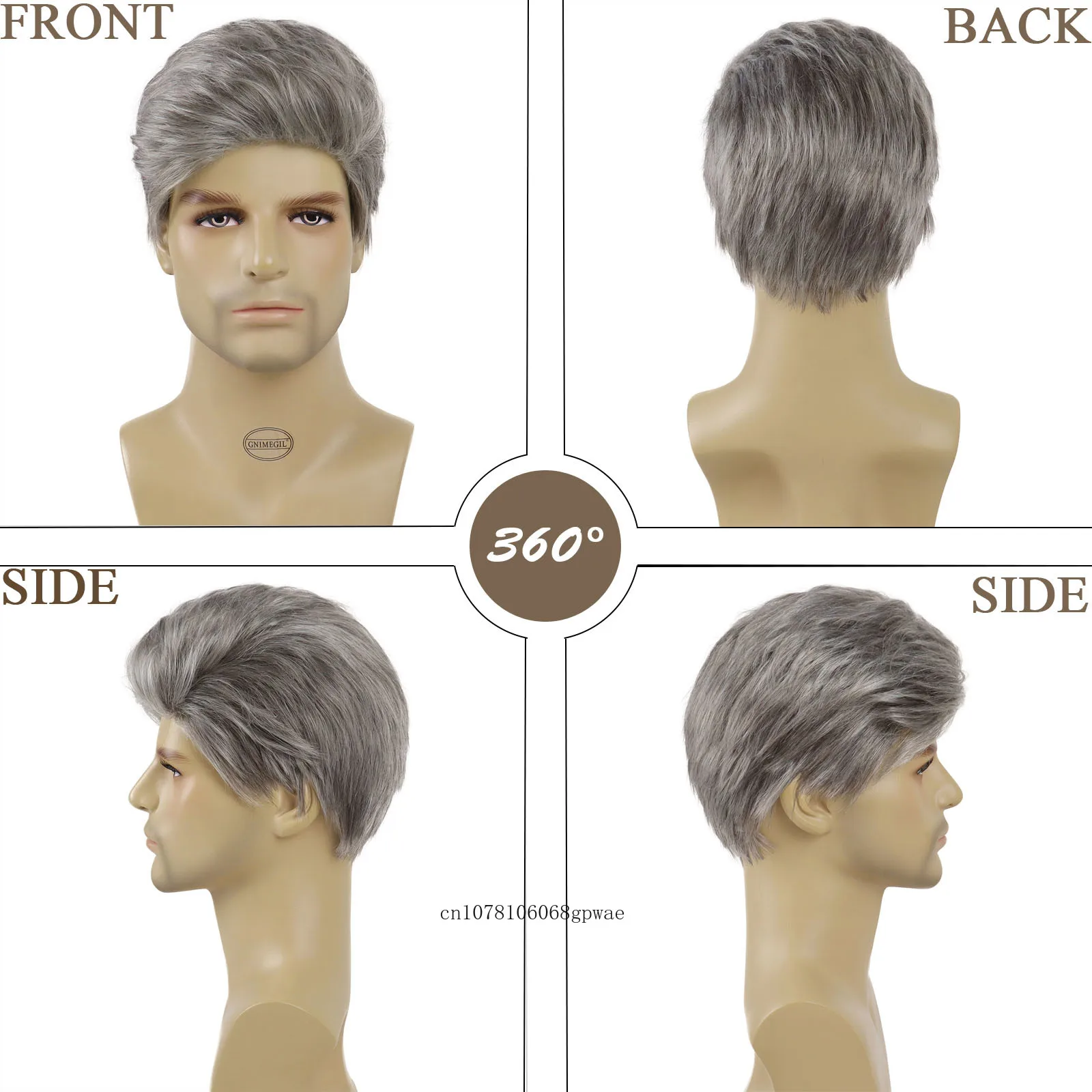 Perruque Synthétique Courte pour Homme, Coupe de Cheveux Grise, Faux Cheveux Naturels Lisses, pour Homme Âgé 03/Costume, Cosplay Classique