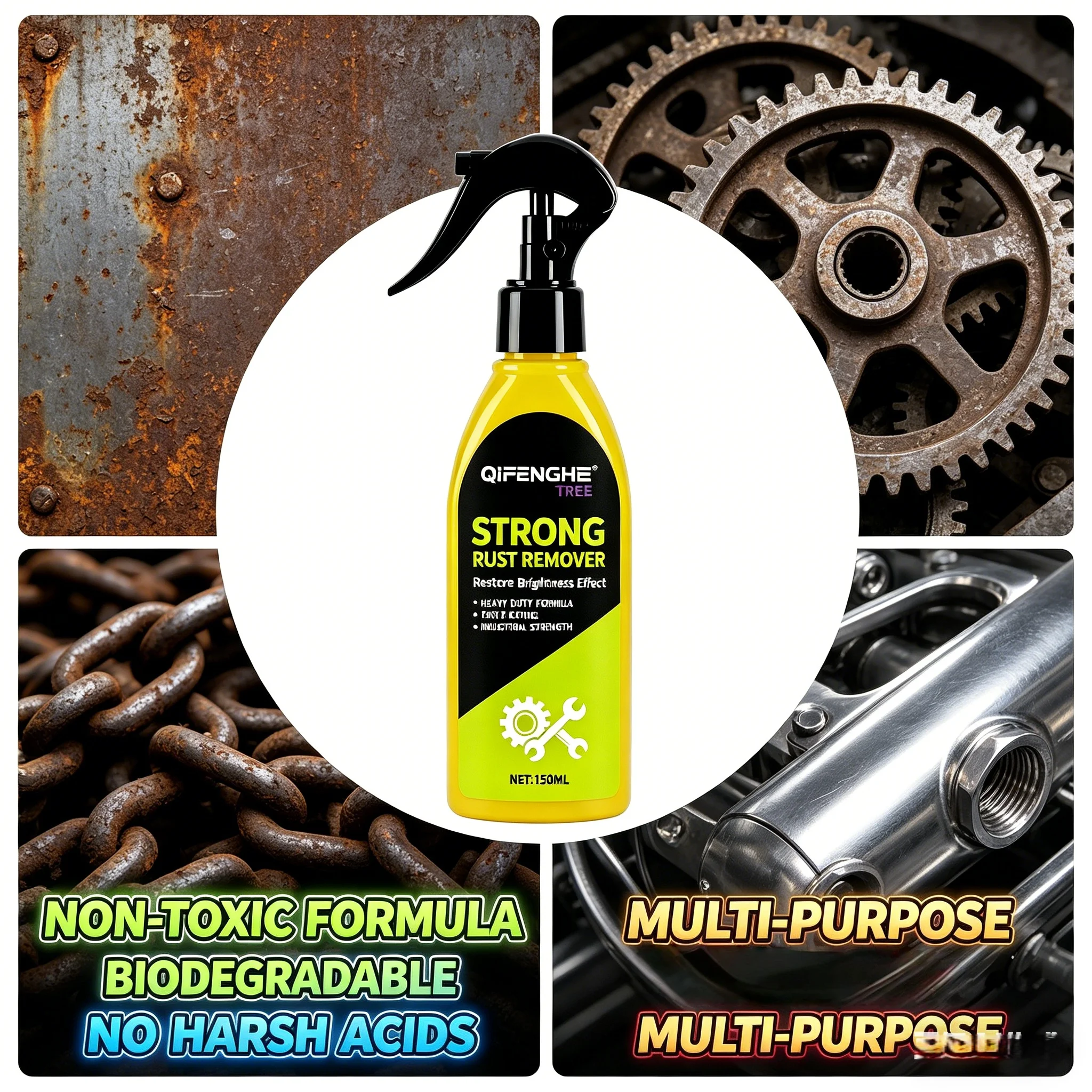 QiFENGHE® 150ML Powerful Rust Remover Spray Restore Brightness Effect Metal Cleaner for Car Rims Chrome Iron Gate Rust Removal