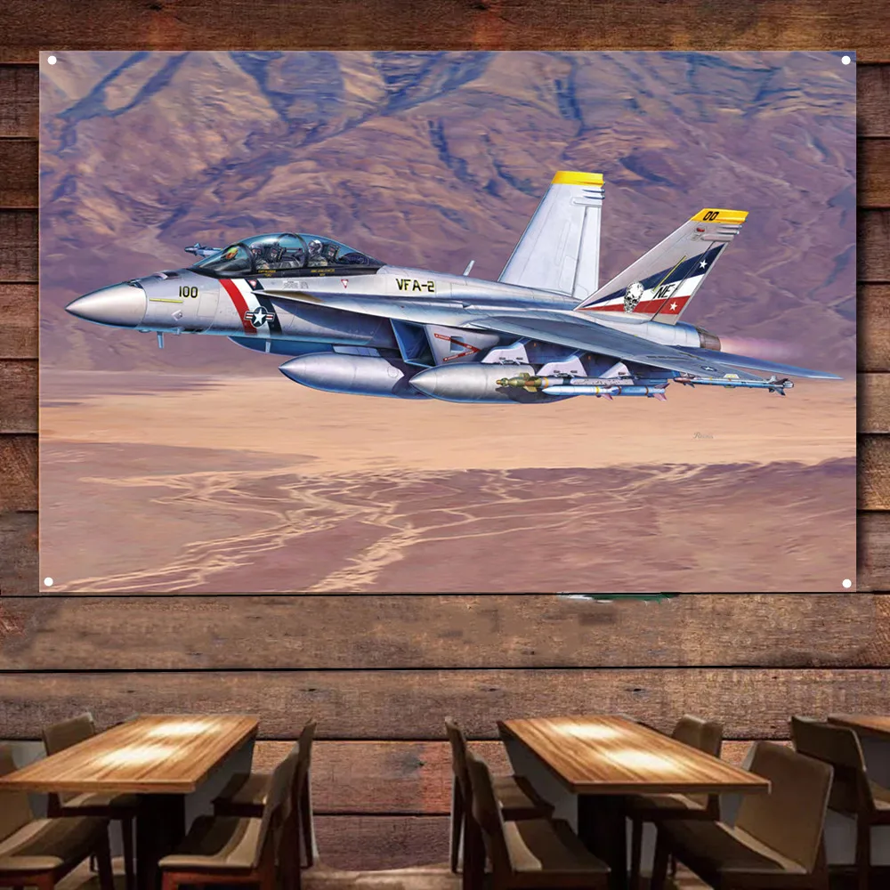 

F/A-18E Super Hornet Fighter Jet Flag Banners U.S. Air Force Aviation Military Art Poster Wall Art Tapestry Home Decor Painting
