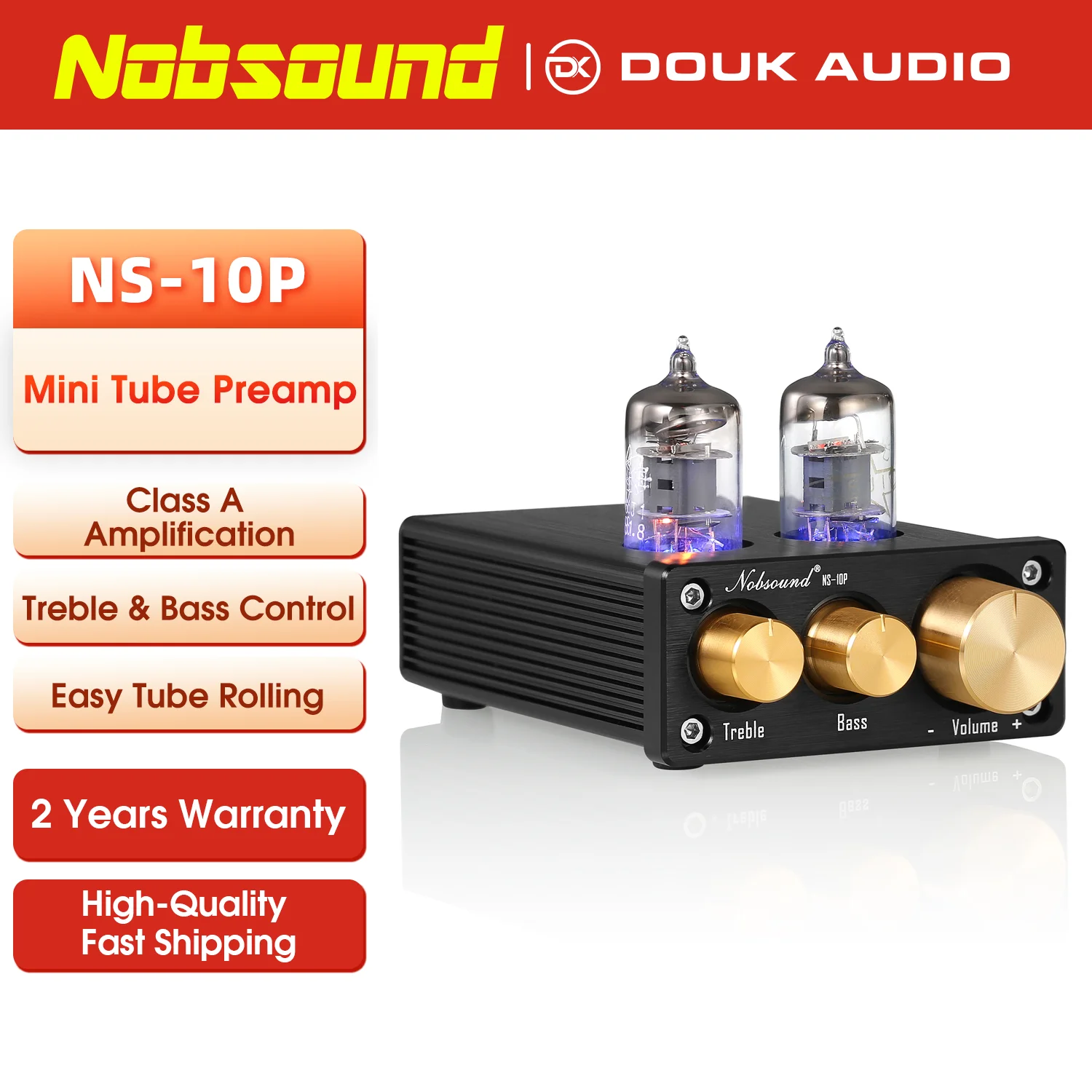 Nobsound NS-10P Mini Vacuum Tube Preamp HiFi Audio 6J1 Valve Pre-Amplifier With Treble&Bass Tone Control Black Audiophile