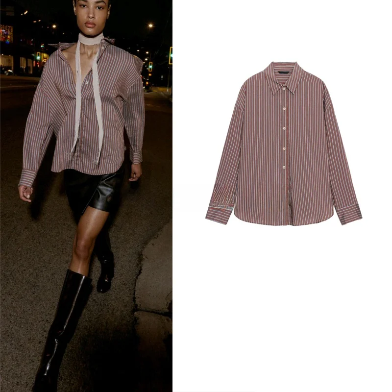 

Spring New Arrival Women's Loose Fit Long Sve irt with Side Slits Casual Sle Polyester Fiber Skin-friendly Breathable