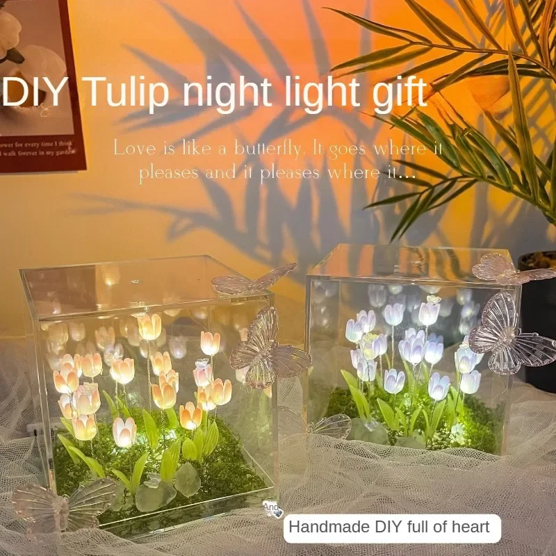 Artificial Tulip Flower Lamp Christmas Gifts Handmade DIY Infinity Tulips Garden Night Light  LED Wedding Decor Birthday Gift