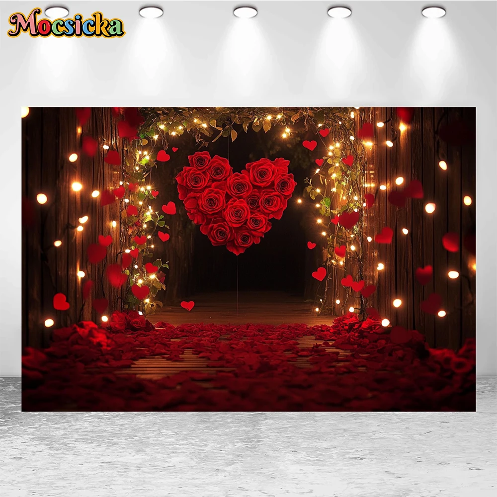Mocsicka Valentine's Day Photography Backgrounds Roses Pink Door Holiday Party Adults Couples People Photo Backdrops Studio