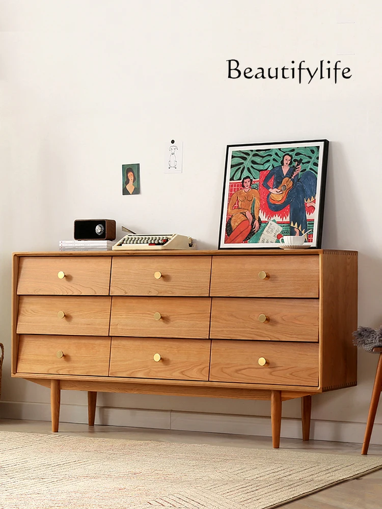 Nine-Drawer Cabinet Cherrywood Japanese Walnut Solid Wood Living Room Chest of Drawers Storage Tailstock Storage Side Cabinet