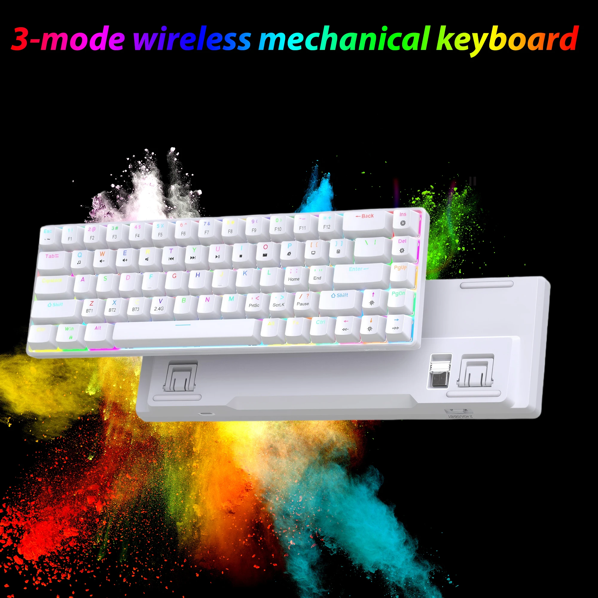 

Compact HXSJ V800 68-Key 3-mode Gaming Wireless Mechanical Keyboard USB-C Ergonomic RGB Backlit for Laptop Mac PC