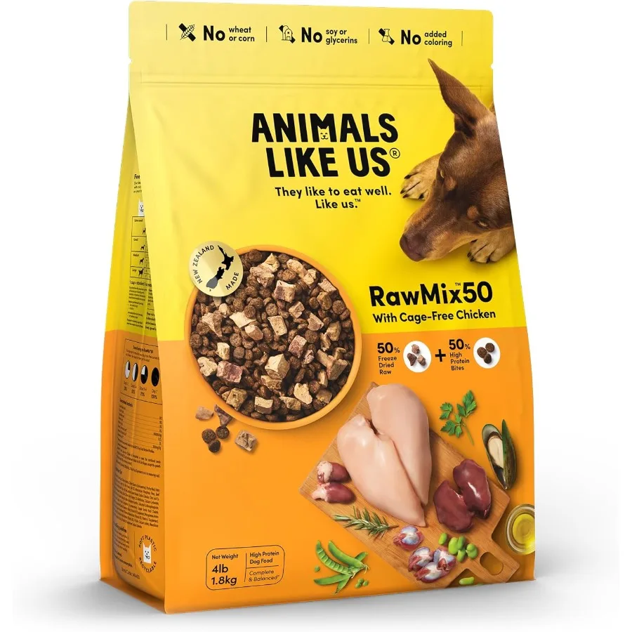 RawMix50 Premium Freeze-Dried Raw Cage-Free Chicken Recipe Dog Food Protein Rich Includes Kibble Non-GMO No Wheat or Corn 4 lbs