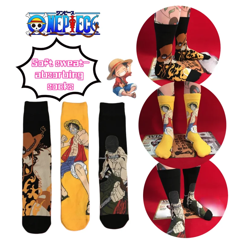 

New One Piece Luffy Roronoa Zoro Cotton Socks Anime Cartoon Character Pattern Comfortable Sweat Wicking Men's and Women's Socks
