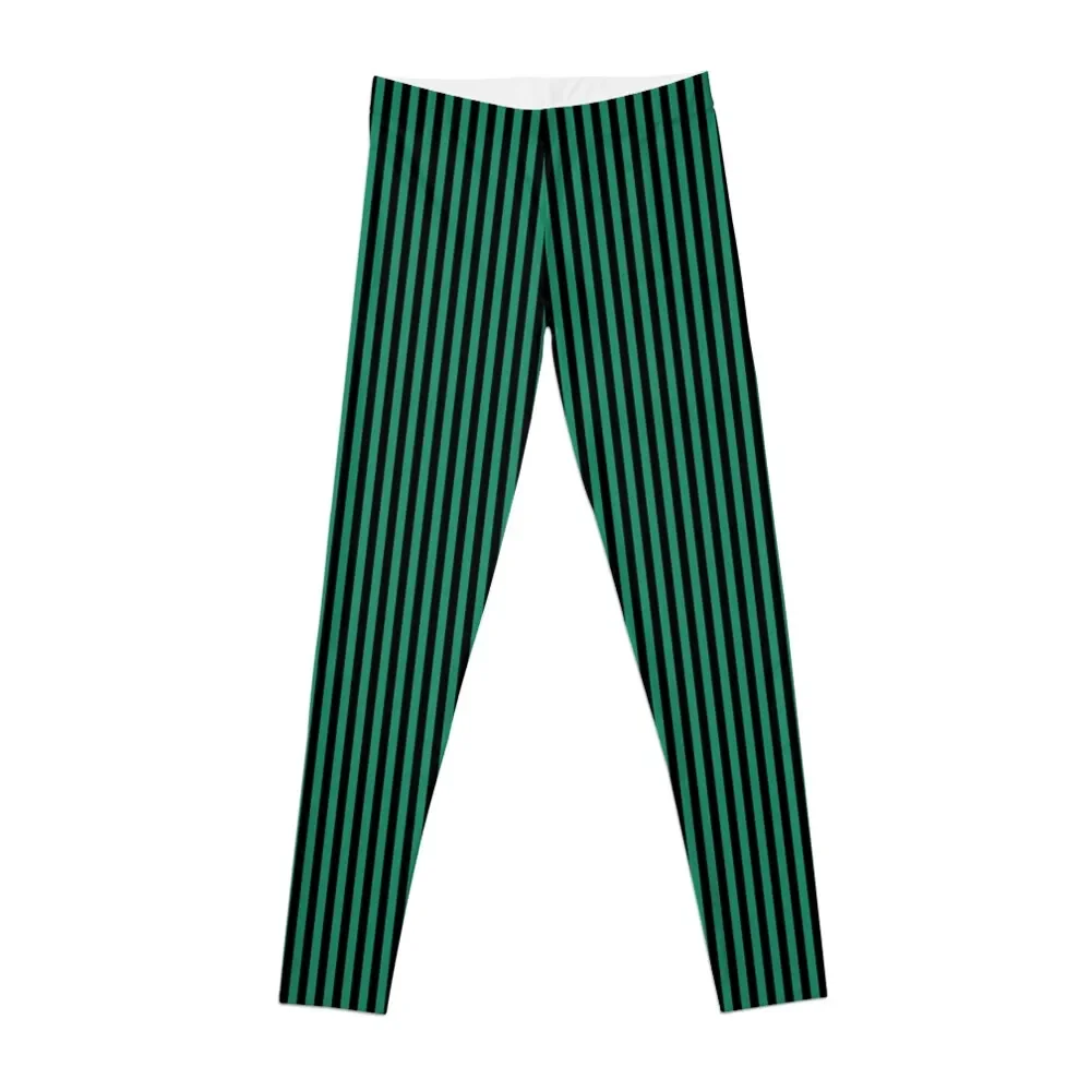 

Elf Green and Black Candy Stripes | Thin Vertical Stripes | Leggings sports shirts gym gym top active wear Womens Leggings