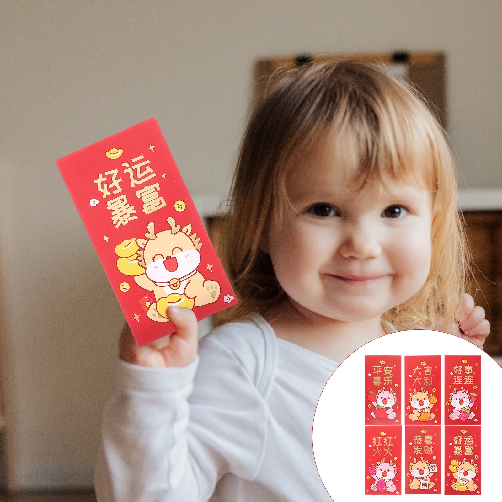 

6Pcs New Year Red Envelopes Cartoon Dragon Paper Red Packets Festive Money Pouches Spring Festival Luck Money Bags 2024