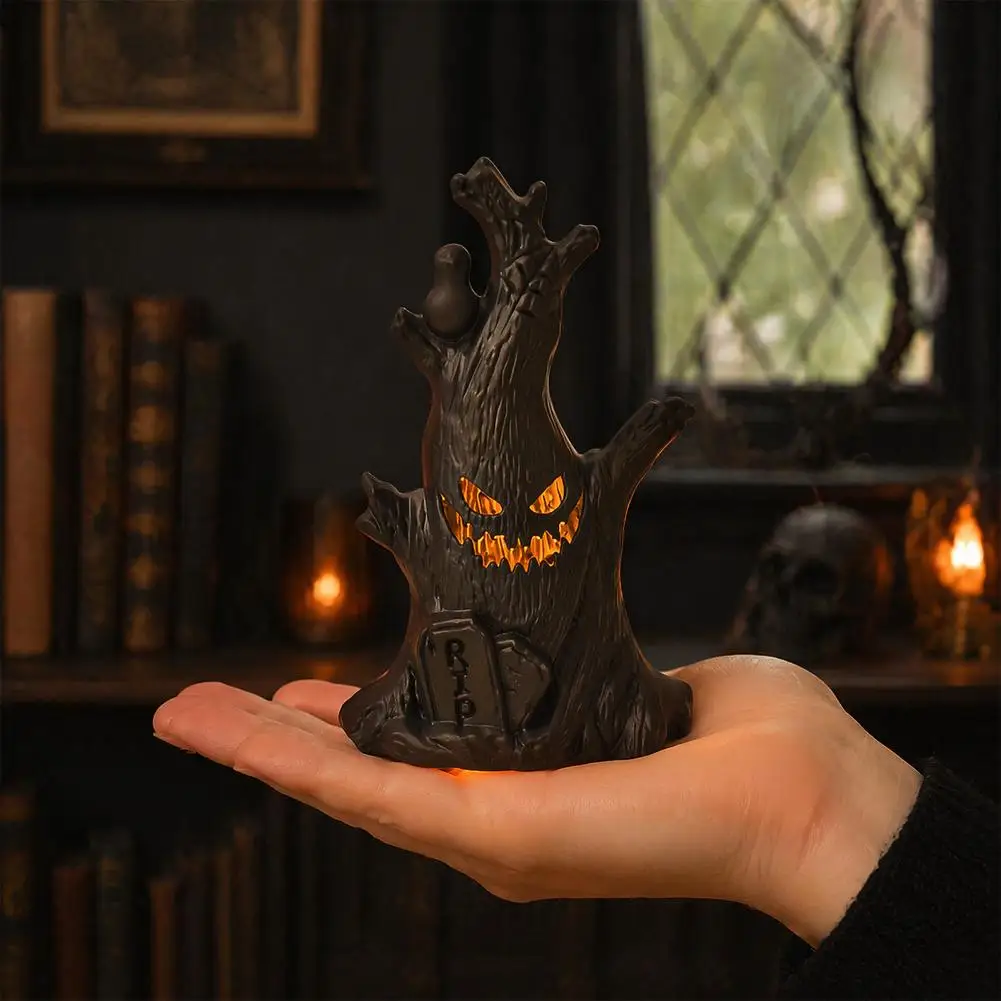 Unique Halloween Tabletop Accents Halloween Tree Decorations with Led Night Lights Fall Tiered Tray Decor Haunted for Indoor