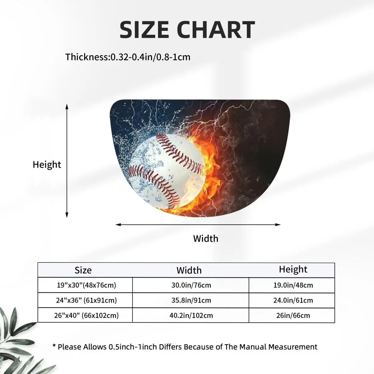 Baseball In The Fire And Water Soft Flannel Half Round Doormat Non Slip Bathroom Mat Absorbent Floor Carpet for Living Room