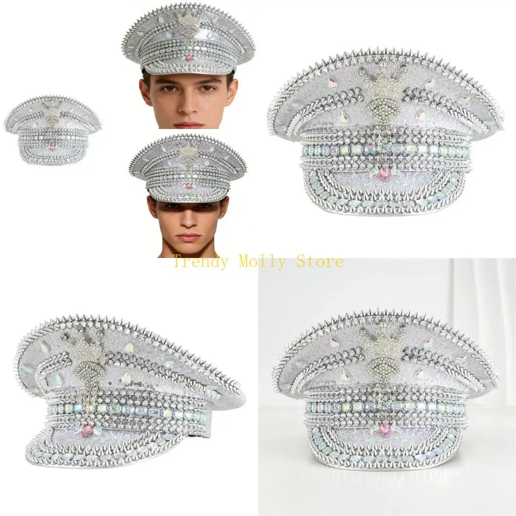 

N5KB Cool Marine Cap Sparkling Sequins Headwear For Women Commuting Party Celebration