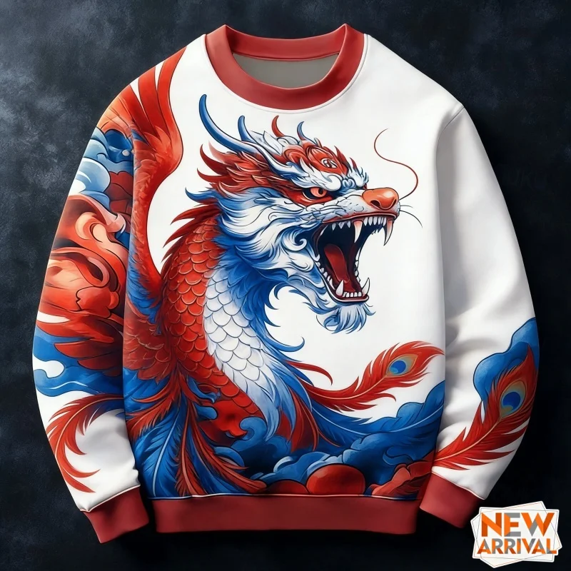 3D Gedruckt Drachen Qilin Sweatshirt Für Männer Leopard Muster Pullover Beiläufige Lose Straße Oansatz Langarm Hoodies Unisex Tops