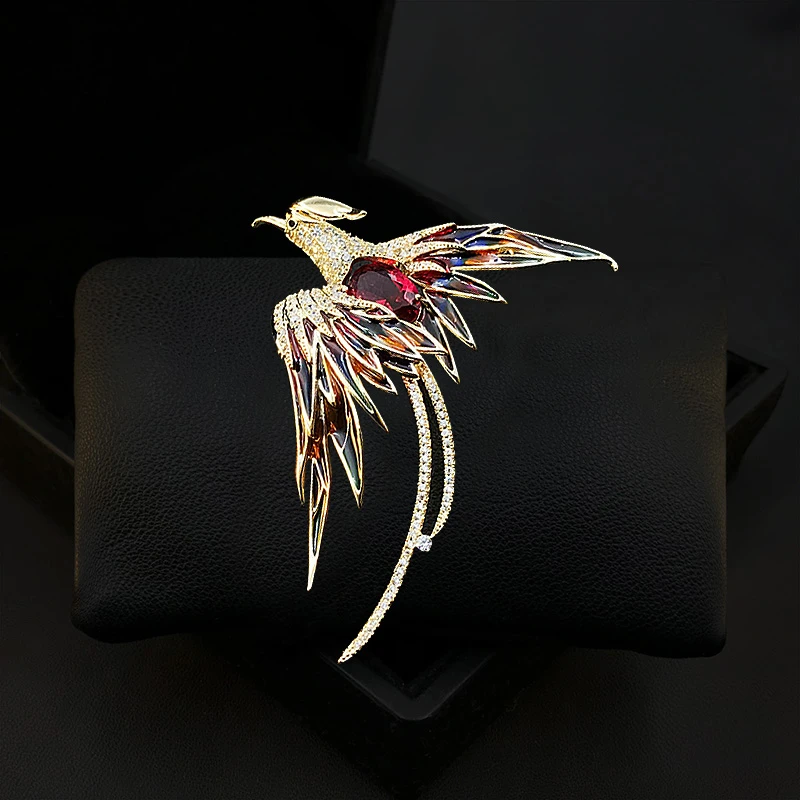 

Phoenix Brooch High-End Design Sense Niche Suit Accessories Women's Neckline Decorative Pin Rhinestone Jewelry Party Gifts 3970