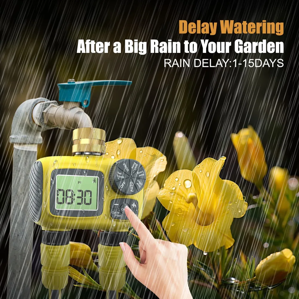 

A78I LCD Display Garden Irrigation Timer Dual-Zone Water Timer Automatic Watering Control System Child Lock Rain Delay