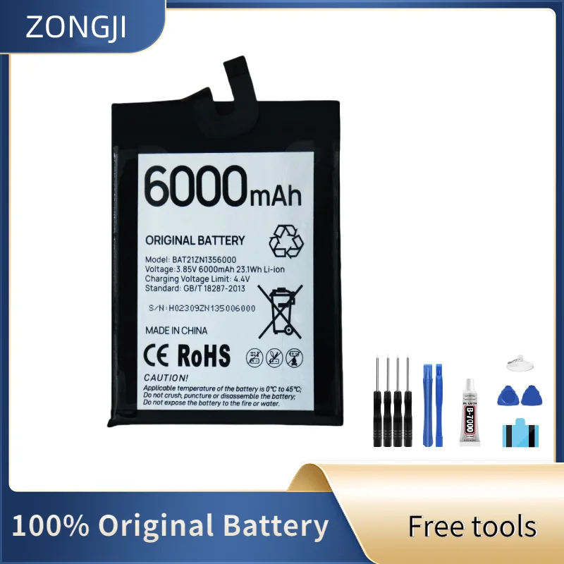 ZONGJI New Compatible Battery For DOOGEE S98 BAT21ZN1356000 6000mAh Mobile Phone Batteries + Tools
