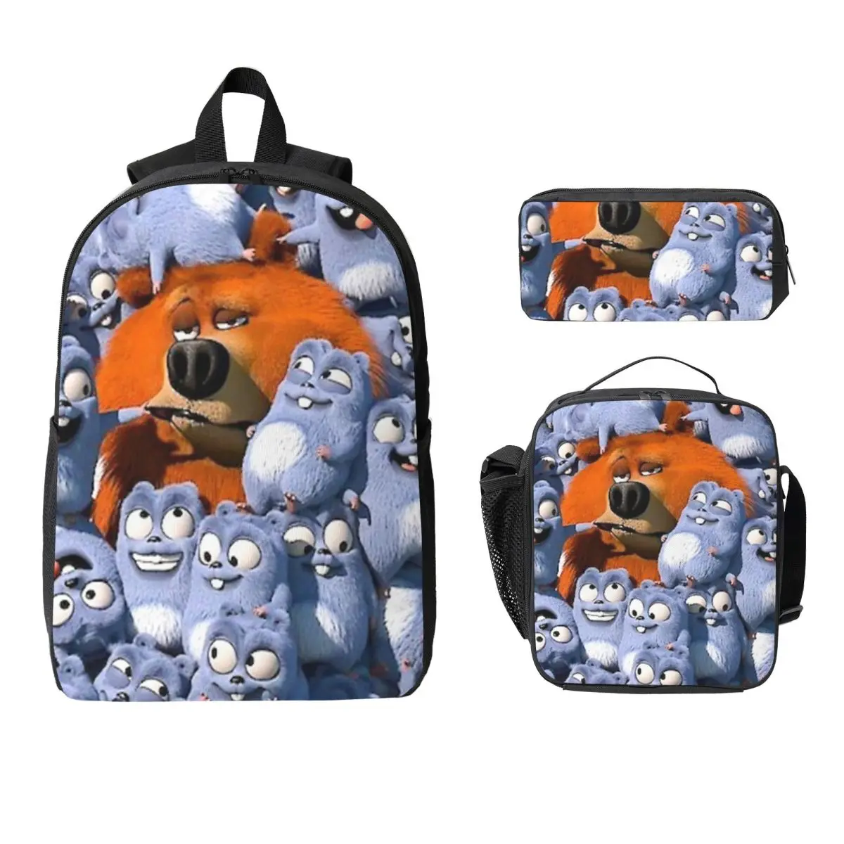 

Grizzy And The Lemmings Backpack Student Boys Girls BookBag School Bag Laptop Shoulder Bags 3ps Insulated Lunch Bag Pencil Case