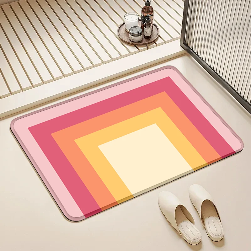 

Gradient Square Pattern Door Mat Non-Slip Absorbent Floor Rug for Home Entrance Bathroom Kitchen Decor